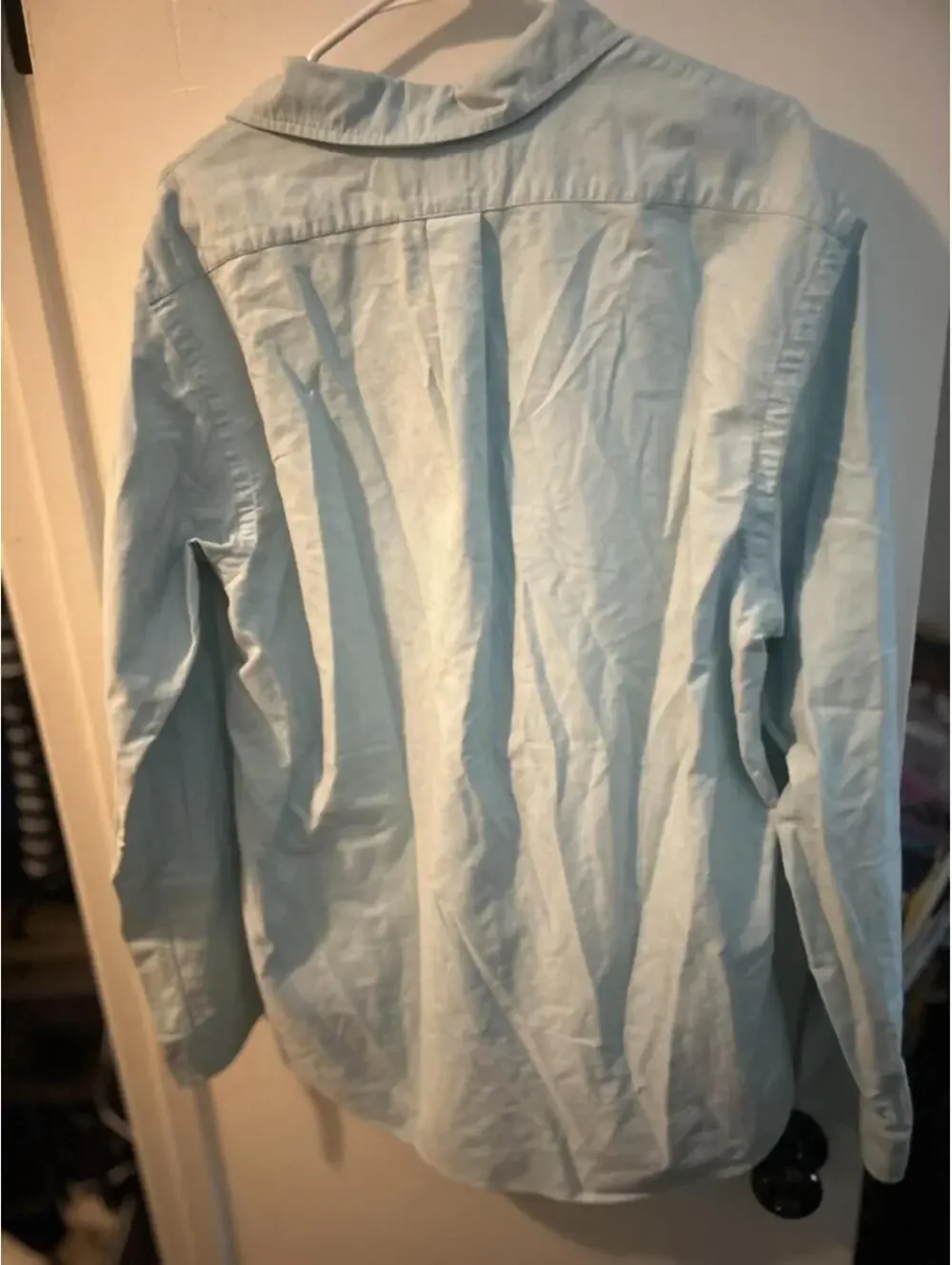 Ralph Lauren blue long sleeve polo w/ multicolor pony logo, custom fit, size XL.